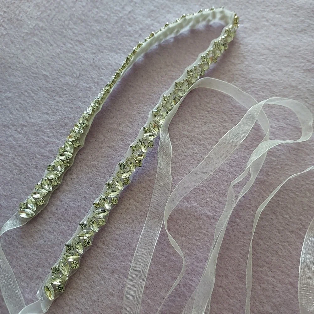 Silver‎ Rhinestone Bridal Sash Wedding Belt Crystal Jewel White Formal Fairycore